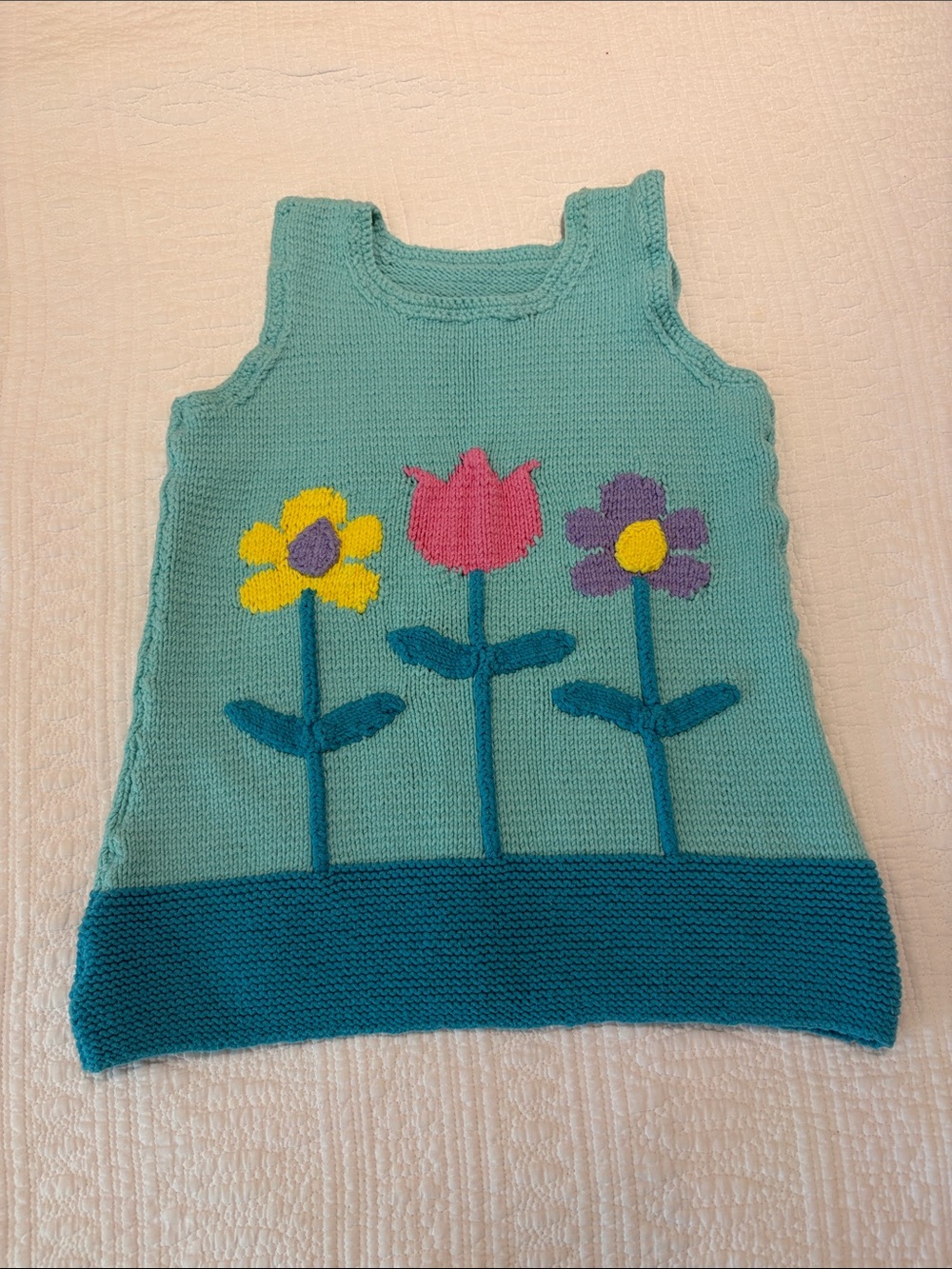Ladies' Teal Knit Floral Tank Top